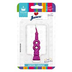 Vela Aniversário Mini Glitter Pink Nº 8 Junco