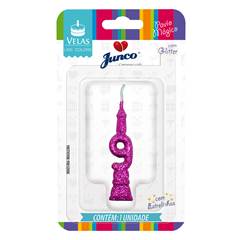 Vela Aniversário Mini Glitter Pink Nº 9 Junco