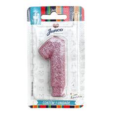 Vela Aniversário Live Colors Com Gliter Rosa Bebê Nº 1 Junco