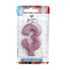 Vela Aniversário Live Colors Com Gliter Rosa Bebê Nº 3 Junco