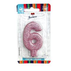 Vela Aniversário Live Colors Com Gliter Rosa Bebê Nº 6 Junco