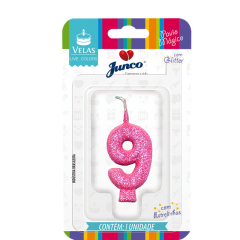 Vela Aniversário Live Colors Com Gliter Rosa Bebê Nº 9 Junco