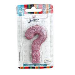 Vela Aniversário Live Colors Com Gliter Rosa Bebê Interrogação Junco