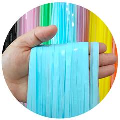 Cortina de Fita Metalizada Azul Candy para Festa Junco 1x2m 1 unidade