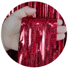 Cortina de Fita Metalizada Holográfica Vermelho para Festa Junco 1x2m 1 unidade