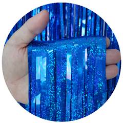 Cortina de Fita Metalizada Holográfica Azul para Festa Junco 1x2m 1 unidade