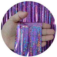 Cortina de Fita Metalizada Holográfica Rosa Claro para Festa Junco 1x2m 1 unidade