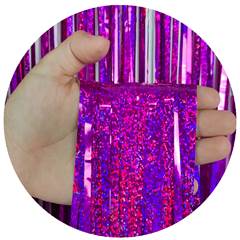Cortina de Fita Metalizada Holográfica Pink para Festa Junco 1x2m 1 unidade