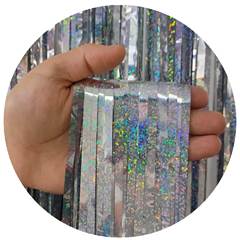 Cortina de Fita Metalizada Holográfica Prata para Festa Junco 1x2m 1 unidade