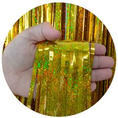 Cortina de Fita Metalizada Holográfica Dourada para Festa Junco 1x2m 1 unidade