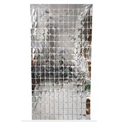 Cortina de Fita Metalizada Quadriculada Prata para Festa Junco 1x2m 1 unidade