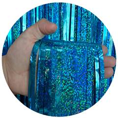 Cortina de Fita Metalizada Holográfica Azul Claro para Festa Junco 1x2m 1 unidade