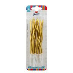 Vela Aniversário Espiral Dourada Metalizada Fina Importada Junco