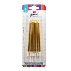 Vela Aniversário Palito Metalizada Dourada Importada Junco