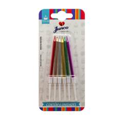 Vela Aniversário Palito Metalizada Colorida Pequena Importada Junco