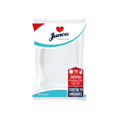 Travessa Descartável Plástico Média 18cm de Diâmetro Branco Junco – 20 Pacotes de 10 Unidades