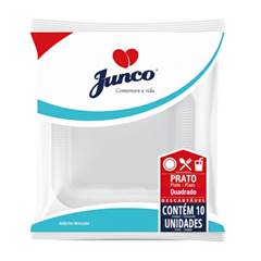 Prato Descartável Plástico Quadrado 21cm Branco Junco – 20 Pacotes de 10 Unidades