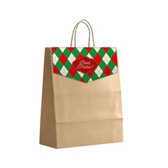 Sacola Kraft Parda G com Tag Natal Xadrez Junco – 10 Unidades