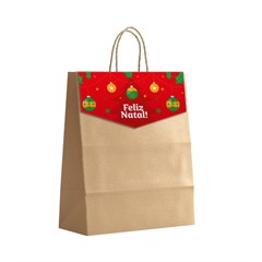 Sacola Kraft Parda G com Tag Natal Árvore Junco – 10 Unidades