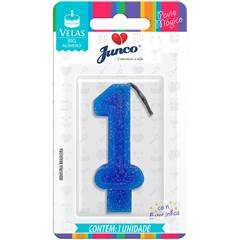 Vela Aniversário Big Número Azul Nº 1 Junco