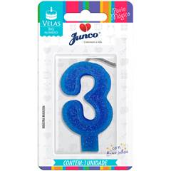 Vela Aniversário Big Número Azul Nº 3 Junco
