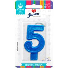 Vela Aniversário Big Número Azul Nº 5 Junco