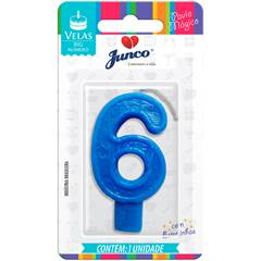 Vela Aniversário Big Número Azul Nº 6 Junco