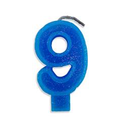 Vela Aniversário Big Número Azul Nº 9 Junco