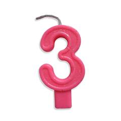 Vela Aniversário Big Número Rosa Nº 3 Junco