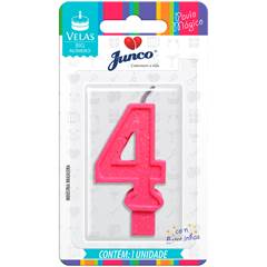 Vela Aniversário Big Número Rosa Nº 4 Junco