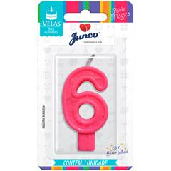 Vela Aniversário Big Número Rosa Nº 6 Junco
