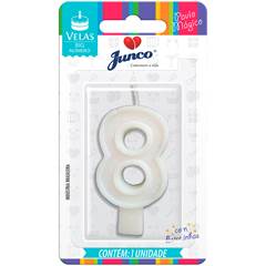 Vela Aniversário Big Número Branca Nº 8 Junco