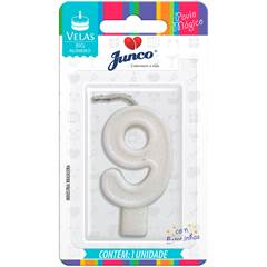 Vela Aniversário Big Número Branca Nº 9 Junco