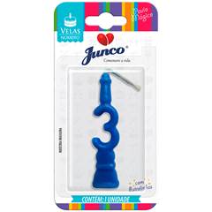 Vela Aniversário Número Azul Nº 3 Junco